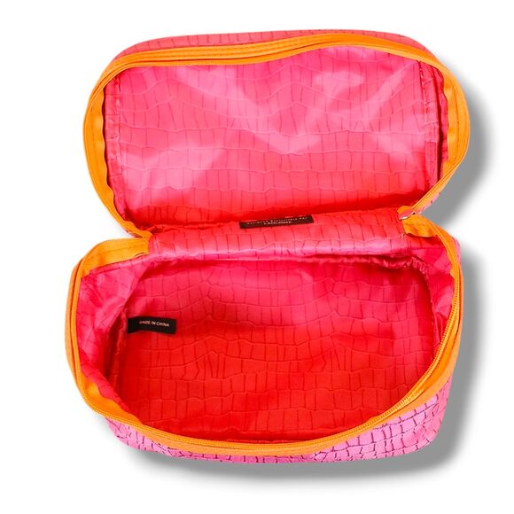 Lancôme Pink Canvas Makeup Train Case Faux Crocodile Pattern 8.5 x 5 x 5 Inch - Picture 5 of 9